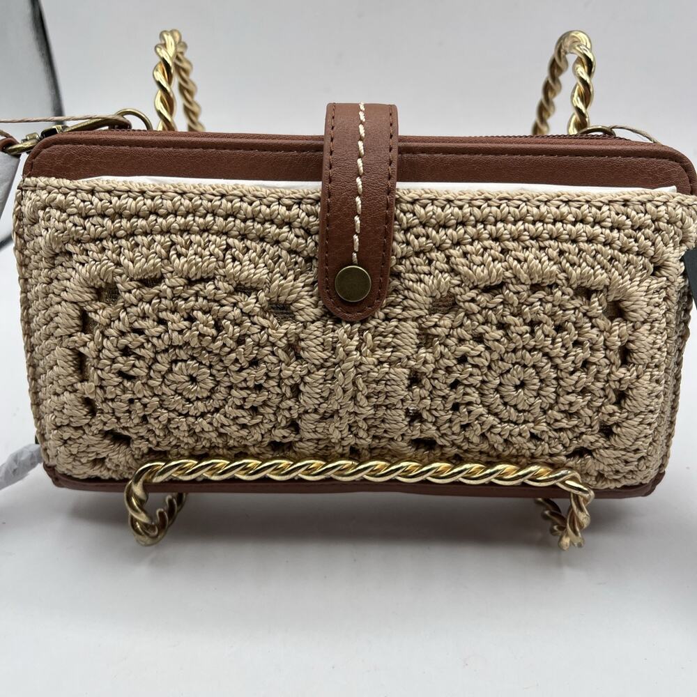 The Sak Iris Brown Leather Crochet Smartphone Convertible Wallet Wristlet NWT